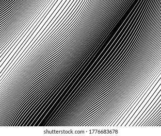  Kunstkunst der Linie. Psychedelischer Hintergrund. einfarbiger Hintergrund. Optischer Täuschungsstil. Schwarz-dunkler Hintergrund. Modernes Muster. Abstrakte grafische Textur. Grafische Ornamente. Vektorgrafik-Vorlage