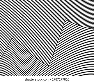  Line art optical art. Psychedelic background. Monochrome background. Optical illusion style. Black dark background. Modern pattern. Abstract graphic texture. Graphic ornament. Vector template
