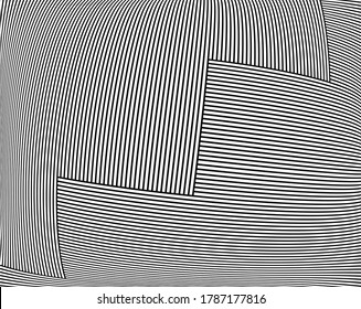  Line art optical art. Psychedelic background. Monochrome background. Optical illusion style. Black dark background. Modern pattern. Abstract graphic texture. Graphic ornament. Vector template