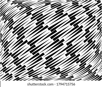  Kunstkunst der Linie. Psychedelischer Hintergrund. einfarbiger Hintergrund. Optischer Täuschungsstil. Schwarz-dunkler Hintergrund. Modernes Muster. Abstrakte grafische Textur. Grafische Ornamente. Vektorgrafik-Vorlage