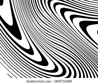 Kunstkunst der Linie. Psychedelischer Hintergrund. einfarbiger Hintergrund. Optischer Täuschungsstil. Schwarz-dunkler Hintergrund. Modernes Muster. Abstrakte grafische Textur. Grafische Ornamente. Vektorgrafik-Vorlage