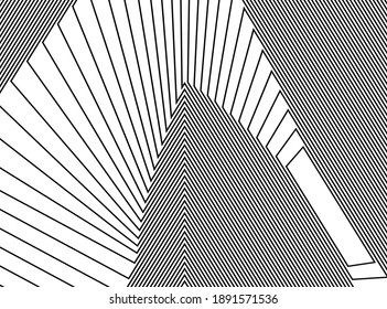  Arte óptico de línea. Fondo psicodélico. Fondo monocromo. Estilo de ilusión óptica. Fondo negro oscuro. Patrón moderno. Textura gráfica abstracta. Ornamento gráfico. Plantilla de vector