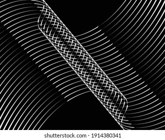  Line art optical art. Psychedelic background. Monochrome background. Optical illusion style. Black dark background. Modern pattern. Abstract graphic texture. Graphic ornament. Vector template