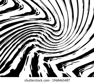 Line art optical art. Psychedelic background. Monochrome background. Optical illusion style. Black dark background. Modern pattern. Abstract graphic texture. Graphic ornament. Vector template