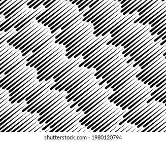 Line art optical art. Psychedelic background. Monochrome background. Optical illusion style. Black dark background. Modern pattern. Abstract graphic texture. Graphic ornament. Vector template