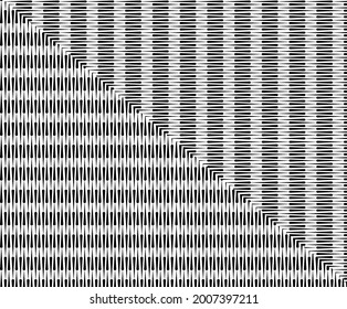  Arte óptico de línea. Fondo psicodélico. Fondo monocromo. Estilo de ilusión óptica. Fondo negro oscuro. Patrón moderno. Textura gráfica abstracta. Ornamento gráfico. Plantilla de vector 