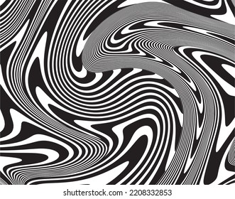  Line art optical art. Psychedelic background. Monochrome background. Optical illusion style. Black dark background. Tire Tracks. Graphic ornament. Vector template 