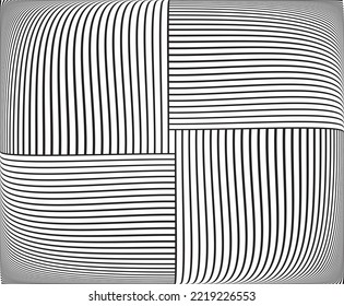 Line art optical art. Psychedelic background. Monochrome background. Optical illusion style. Black dark background. . Graphic ornament. Vector template