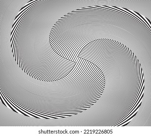 Line art optical art. Psychedelic background. Monochrome background. Optical illusion style. Black dark background. . Graphic ornament. Vector template