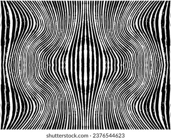 Line art optical art. Psychedelic background. Monochrome background. Optical illusion style. Black dark background. Modern pattern. Abstract graphic texture. Graphic ornament