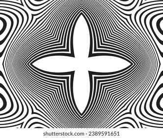 Arte óptico de línea. Fondo psicodélico. Fondo monocromo. Estilo de ilusión óptica. Fondo negro oscuro. Patrón moderno. Textura gráfica abstracta. Ornamento gráfico