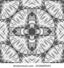 Kunstkunst der Linie. Psychedelischer Hintergrund. einfarbiger Hintergrund. Optischer Täuschungsstil. Schwarz-dunkler Hintergrund. Modernes Muster. Abstrakte grafische Textur. Grafische Ornament