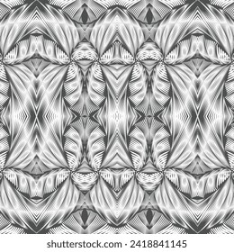 Line art optical art. Psychedelic background. Monochrome background. Optical illusion style. Black dark background. Modern pattern. Abstract graphic texture. Graphic ornament