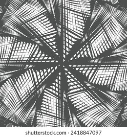 Line art optical art. Psychedelic background. Monochrome background. Optical illusion style. Black dark background. Modern pattern. Abstract graphic texture. Graphic ornament