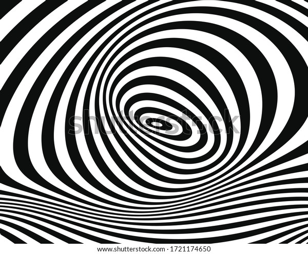  Line art optical art. Psychedelic background.\
Monochrome background. Optical illusion style. Black dark\
background. Modern pattern. Abstract graphic texture. Graphic\
ornament. Vector template