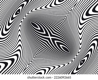 Line art optical .Wave design black and white. Pattern Digital image with a psychedelic stripes. Argent base for website, print, basis for banners, wallpapers, business cards, brochure