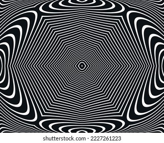  Optische Line-Art .Wave Design Schwarz-Weiß. Muster Digital Bild mit einer psychedelischen Streifen. Basis für Website, Druck, Basis für Banner, Wallpaper, Visitenkarten, Broschüre