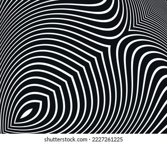  Arte de línea óptico .Diseño de onda en blanco y negro. Imagen de patrón digital con rayas psicodélicas. Base de Argent para sitio web, impresión, base para banners, fondos de pantalla, tarjetas de visita, folleto