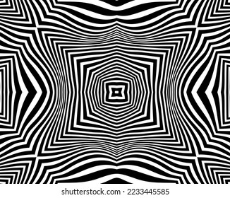 Line art optical .Wave design black and white. Pattern Digital image with a psychedelic stripes. Argent base for website, print, basis for banners, wallpapers, business cards, brochure