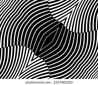 Line art optical .Wave design black and white. Digital image with a psychedelic stripes. Argent base for website, print, basis for banners, wallpapers, business cards, brochure, banner
