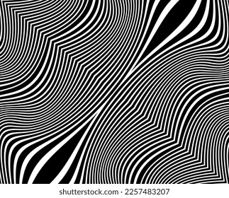 Line art optical .Wave design black and white. Digital image with a psychedelic stripes. Argent base for website, print, basis for banners, wallpapers, business cards, brochure, banner