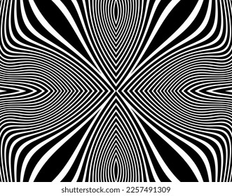  Line art optical .Wave design black and white. Digital image with a psychedelic stripes. Argent base for website, print, basis for banners, wallpapers, business cards, brochure, banner 