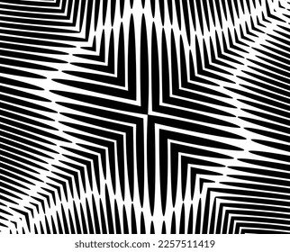 Arte de línea óptico .Diseño de onda en blanco y negro. Imagen digital con franjas psicodélicas. Base de Argent para sitio web, impresión, base para banners, fondos de pantalla, tarjetas de visita, folleto, banner