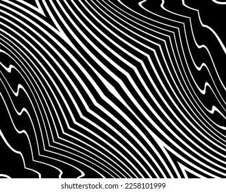 Line art optical . Wave design black and white. Digital image with a psychedelic stripes. Argent base for website, print, basis for banners, wallpapers, business cards, brochure, banner