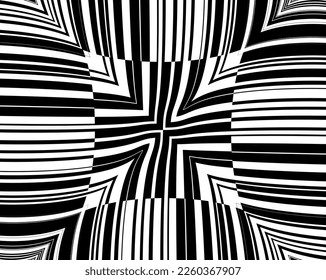 Arte de línea óptico .Diseño de onda en blanco y negro. Imagen digital con franjas psicodélicas. Base de Argent para sitio web, impresión, base para banners, fondos de pantalla, tarjetas de visita, folleto, banner