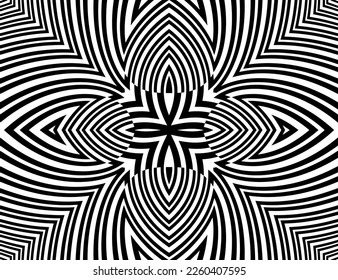 Arte de línea óptico .Diseño de onda en blanco y negro. Imagen digital con franjas psicodélicas. Base de Argent para sitio web, impresión, base para banners, fondos de pantalla, tarjetas de visita, folleto, banner
