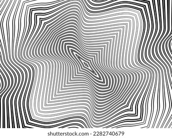 Line art optical .Wave design black and white. Digital image with a psychedelic stripes. Argent base for website, print, basis for banners, wallpapers, business cards, brochure, banner