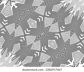 Arte de línea óptico .Diseño de onda en blanco y negro. Imagen digital con franjas psicodélicas. Base de Argent para sitio web, impresión, base para banners, fondos de pantalla, tarjetas de visita, folleto, banner