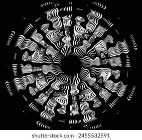  Line art optical .Wave design black and white. Digital image with a psychedelic stripes. Argent base for website, print, basis for banners,  background, business cards, brochure, banner