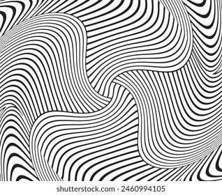 Line art optical .Wave design black and white. Digital image with a psychedelic stripes. Argent base for website, print, basis for banners, wallpapers, business cards, brochure, banner