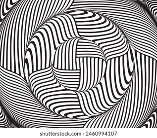 Line art optical .Wave design black and white. Digital image with a psychedelic stripes. Argent base for website, print, basis for banners, wallpapers, business cards, brochure, banner