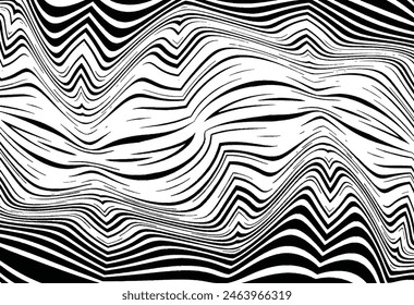Línea de arte óptico .Wave diseño blanco y negro. Imagen digital con rayas psicodélicas. Base Argent para Sitio web, impresión, base para Anuncios, Fondos de pantalla, tarjetas de visita, folleto, Anuncio