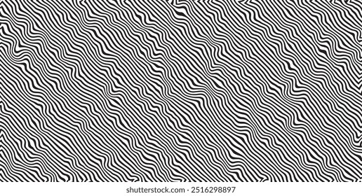  Línea de arte óptico. Diseño de onda en blanco y negro. Imagen digital con rayas psicodélicas. Argent base para el Sitio web, impresión, base para los Anuncios, Fondos de pantalla, tarjetas de visita, folleto, Anuncio