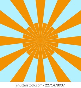 Line art orange rays blue background. Vector illustration.