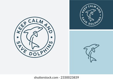 Linea Art Orca Dolphin Bottlenose para salvar la vida en el mar Océano Criaturas Sello de marca Diseño