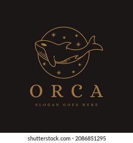 line art orca killer whale logo icon vector on dark background