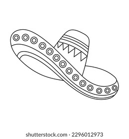 Line art, ornamented sombrero hat. National symbol of Mexico. Illustration, sketch for coloring, vector	
