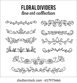 Line art ornaments. Flourishes. Dividers set floral decoration. Ornamental decorative elements