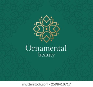 Line art ornate elegant logo. Floral decorative emblem. Flowers linear border badge. Feminine organic oriental luxury delicate stylish logo.  