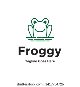 line art outline frog smile logo icon vector template