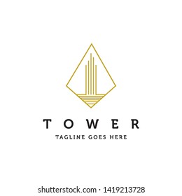 Line Art Outline Geometric High Tower Building Logo Icon Vector Template