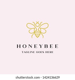 line art outline honeybee logo icon vector template