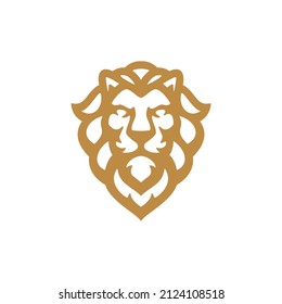 Line art outline lion logo design. Lion head hair mane crest vector icon