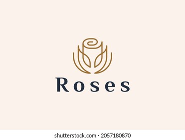 diseño del logo de flor de rosa minimalista con esquema de arte de línea.
