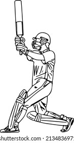 Line art outline sketch drawing of Signature Cricket shot of Indian legend Batsman, Cricket Illustration, Sports Vector