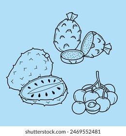 Line Art Outline Slice Tropical Exotic Fruits
